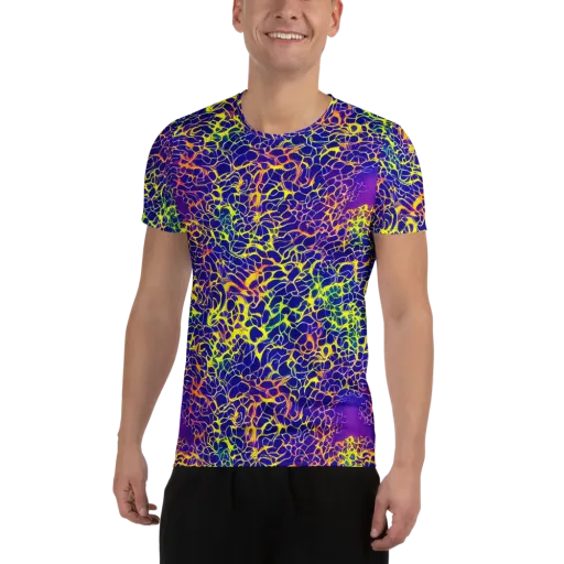 Ultramarine Voltage on a Men's Athletic T-Shirt