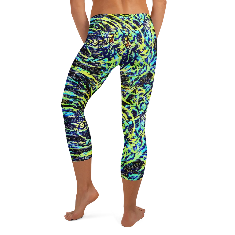 Electric Aviary on Capri Leggings — Back