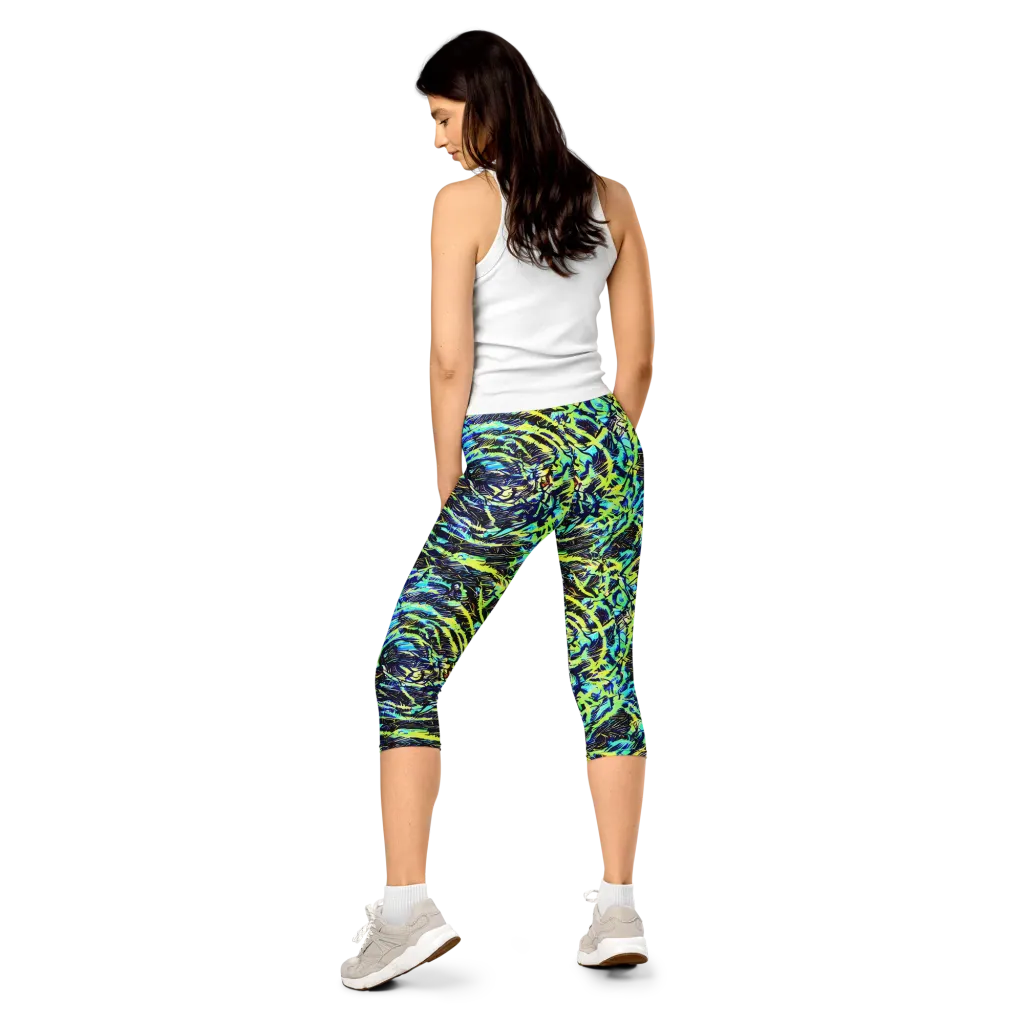 Electric Aviary on Capri Leggings — Back