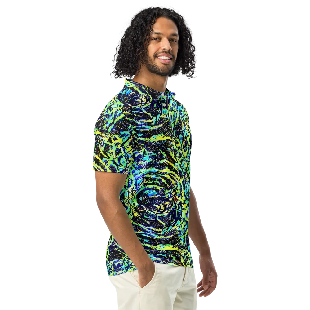 Electric Aviary on Men's Slim Fit Polo Shirt — Right Front