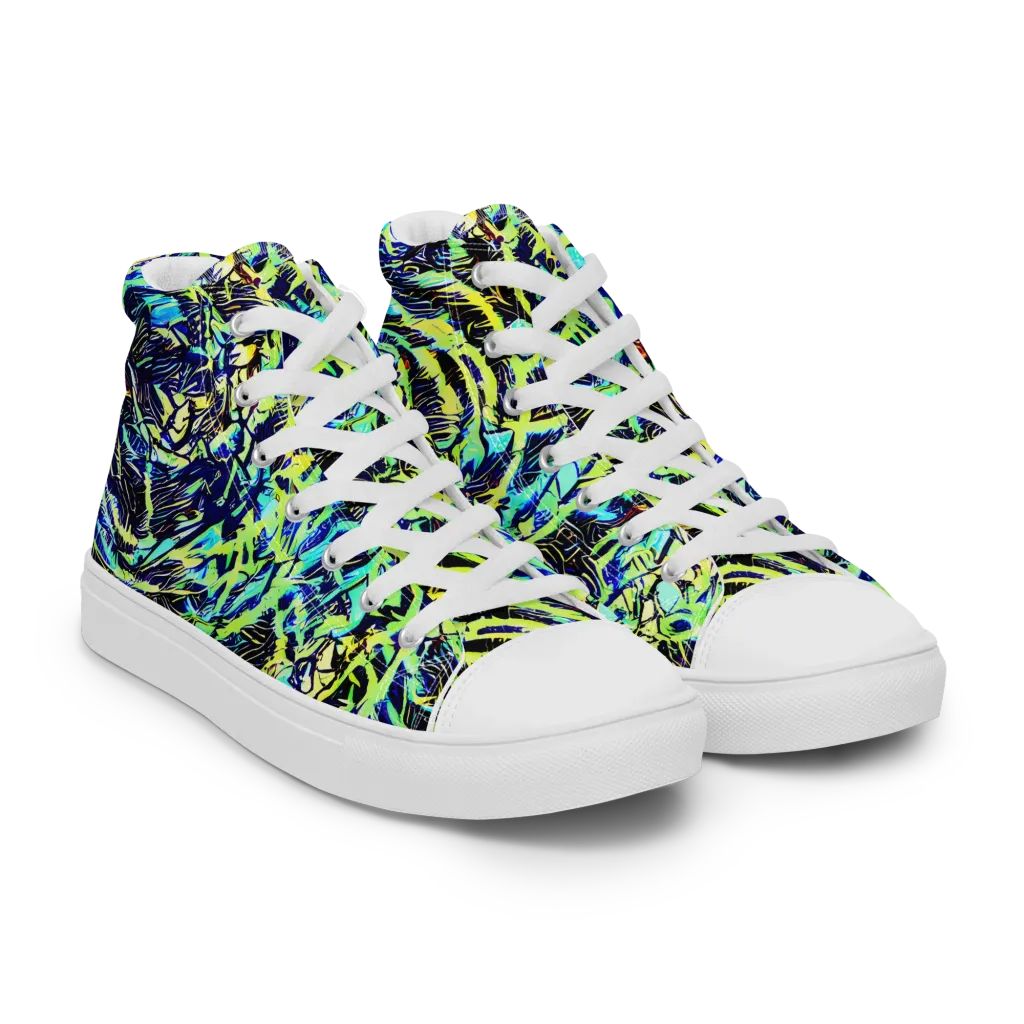 Electric Aviary on Men's High Top Canvas Shoes — Right Front