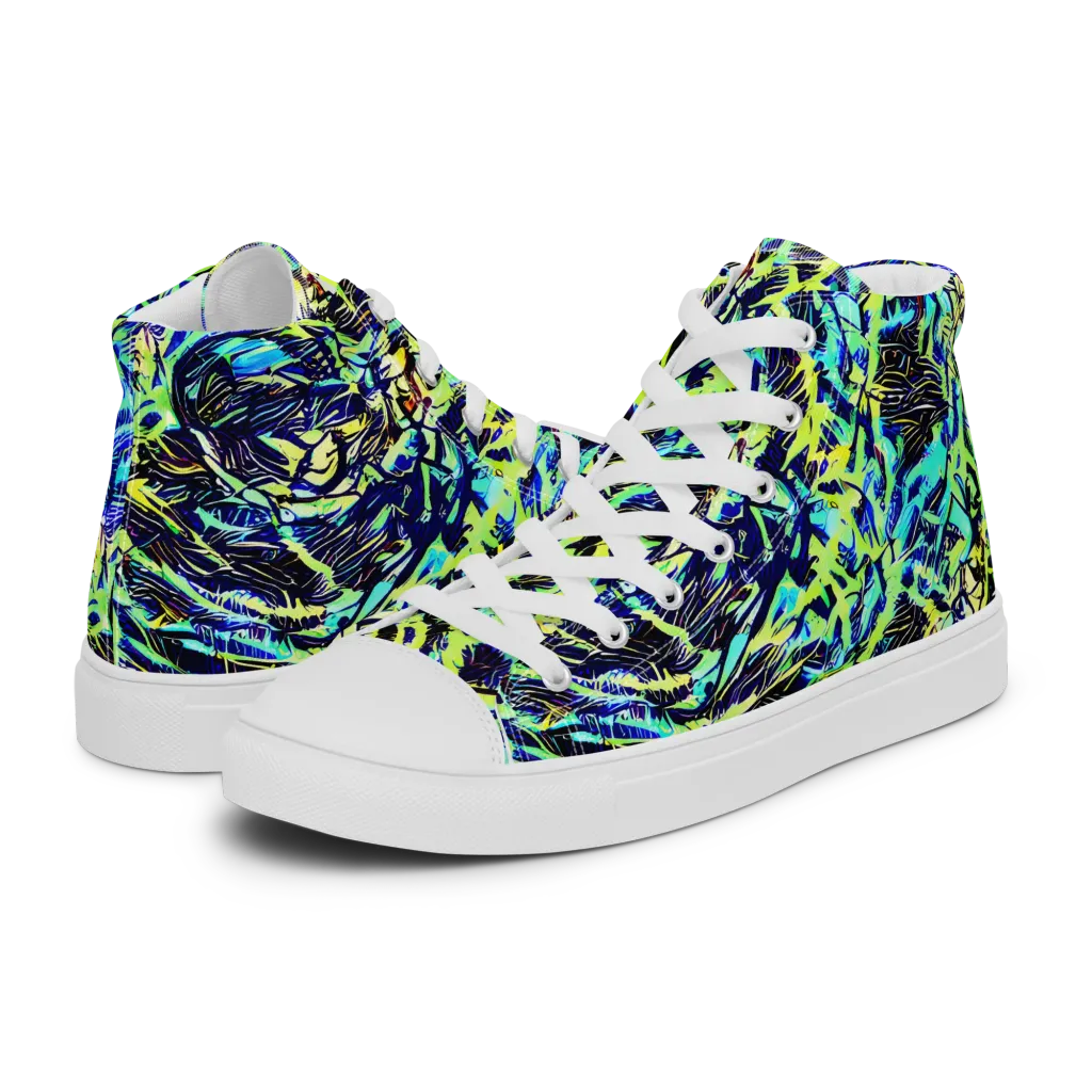 Electric Aviary on Men's High Top Canvas Shoes — Left