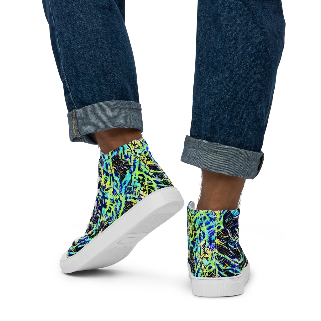 Electric Aviary on Men's High Top Canvas Shoes — Back