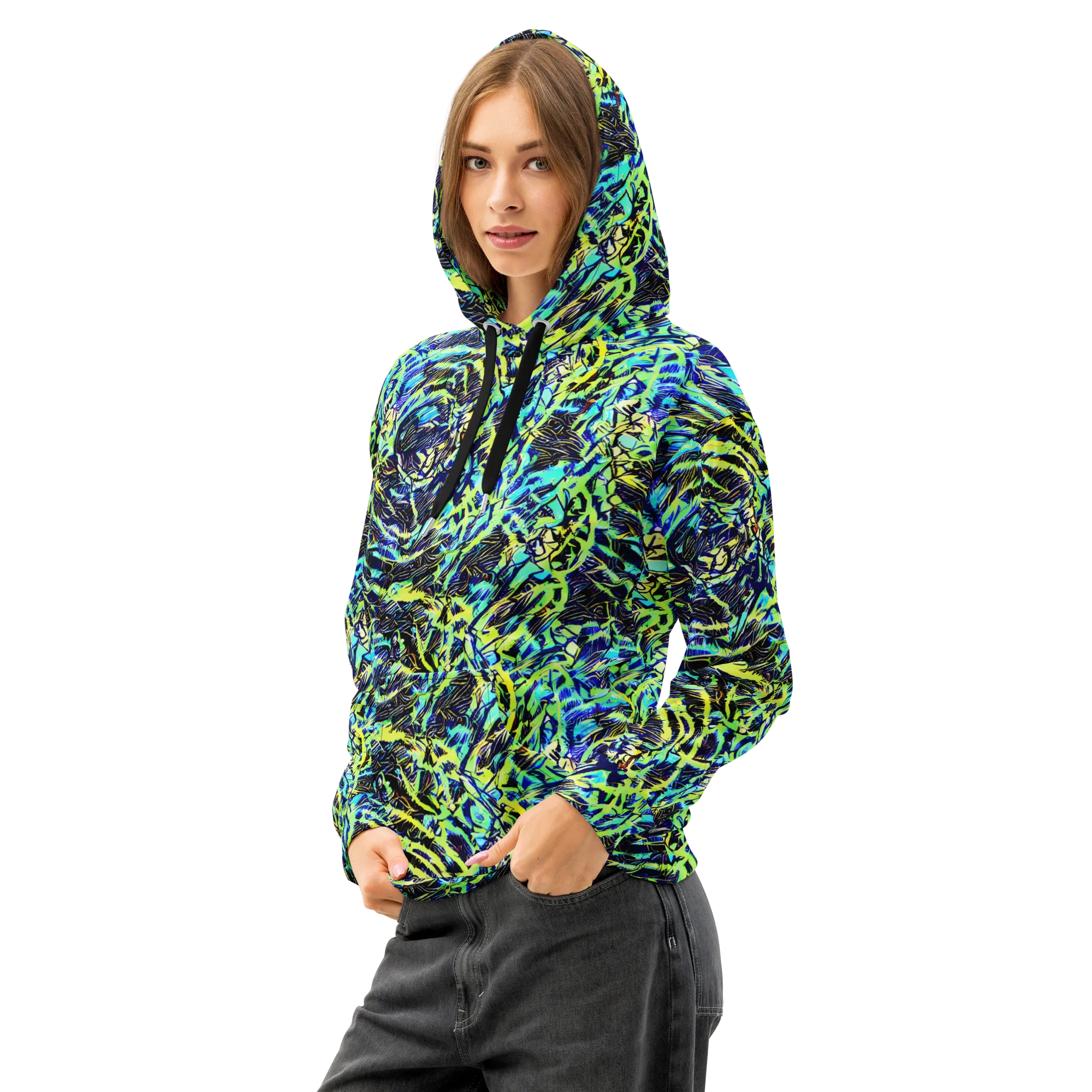 Electric Aviary on Cotton Hoodie — Left Front