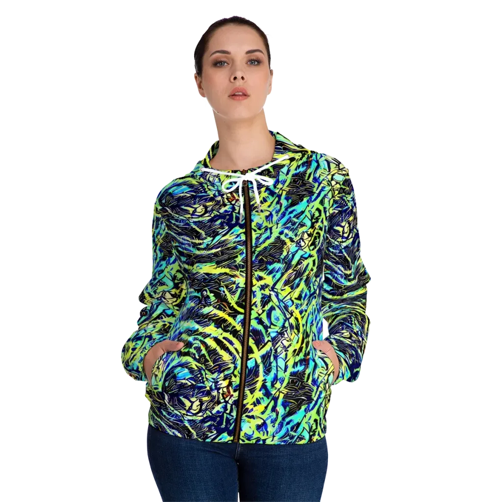 Electric Aviary on Women's Full-Zip Hoodie — Front On Person