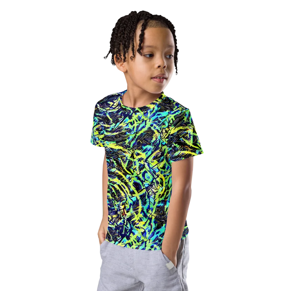 Electric Aviary on Kids Crew Neck T-Shirt — Left Front