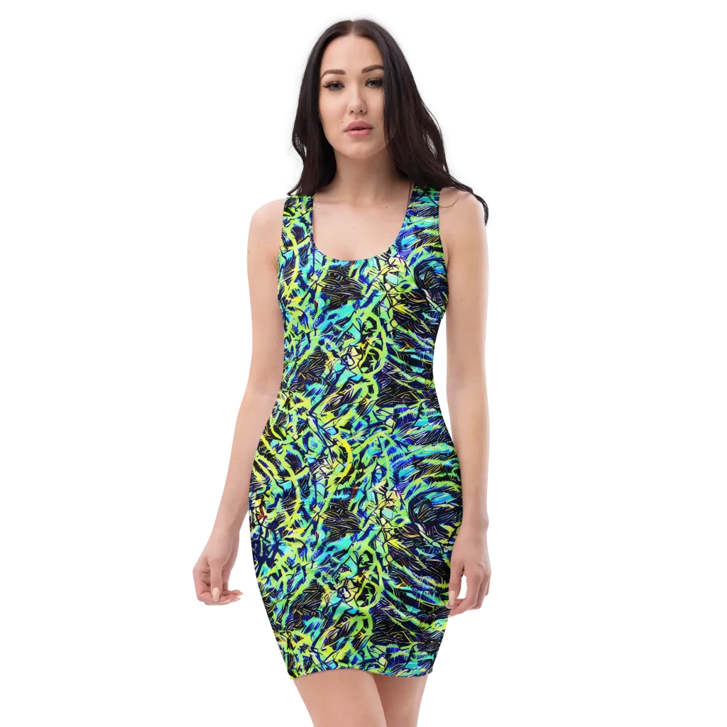 Electric Aviary on Bodycon Dress — Front