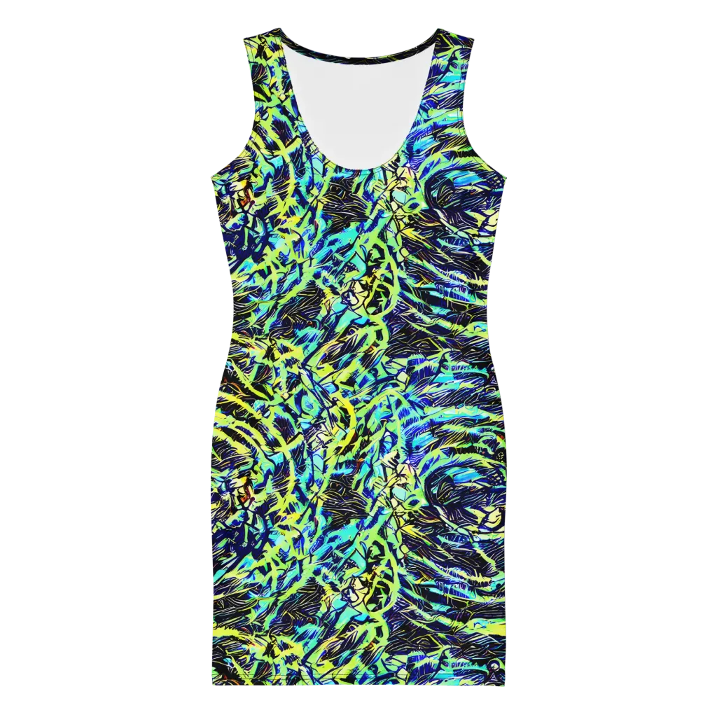 Electric Aviary on Bodycon Dress — Front