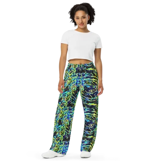 Electric Aviary on a Wide-Leg Pants