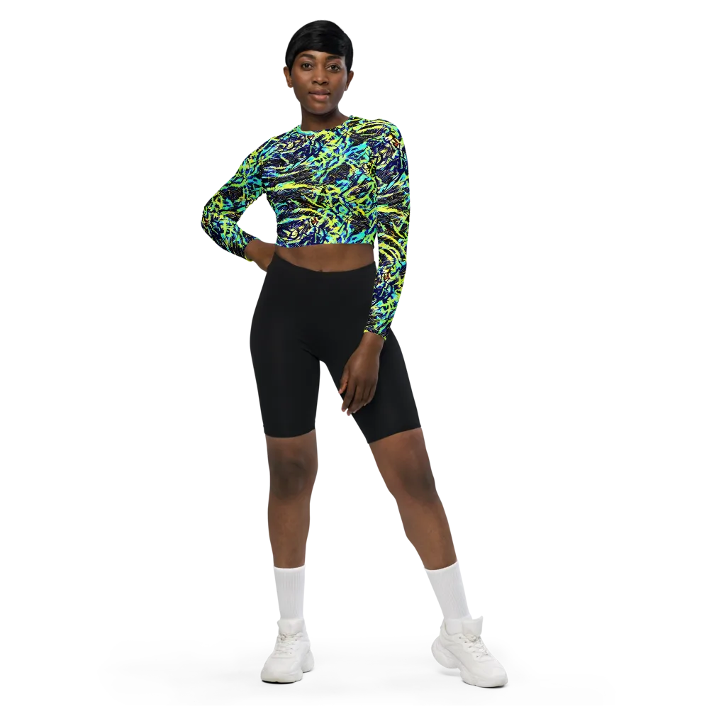 Electric Aviary on Long Sleeve Crop Top — Front