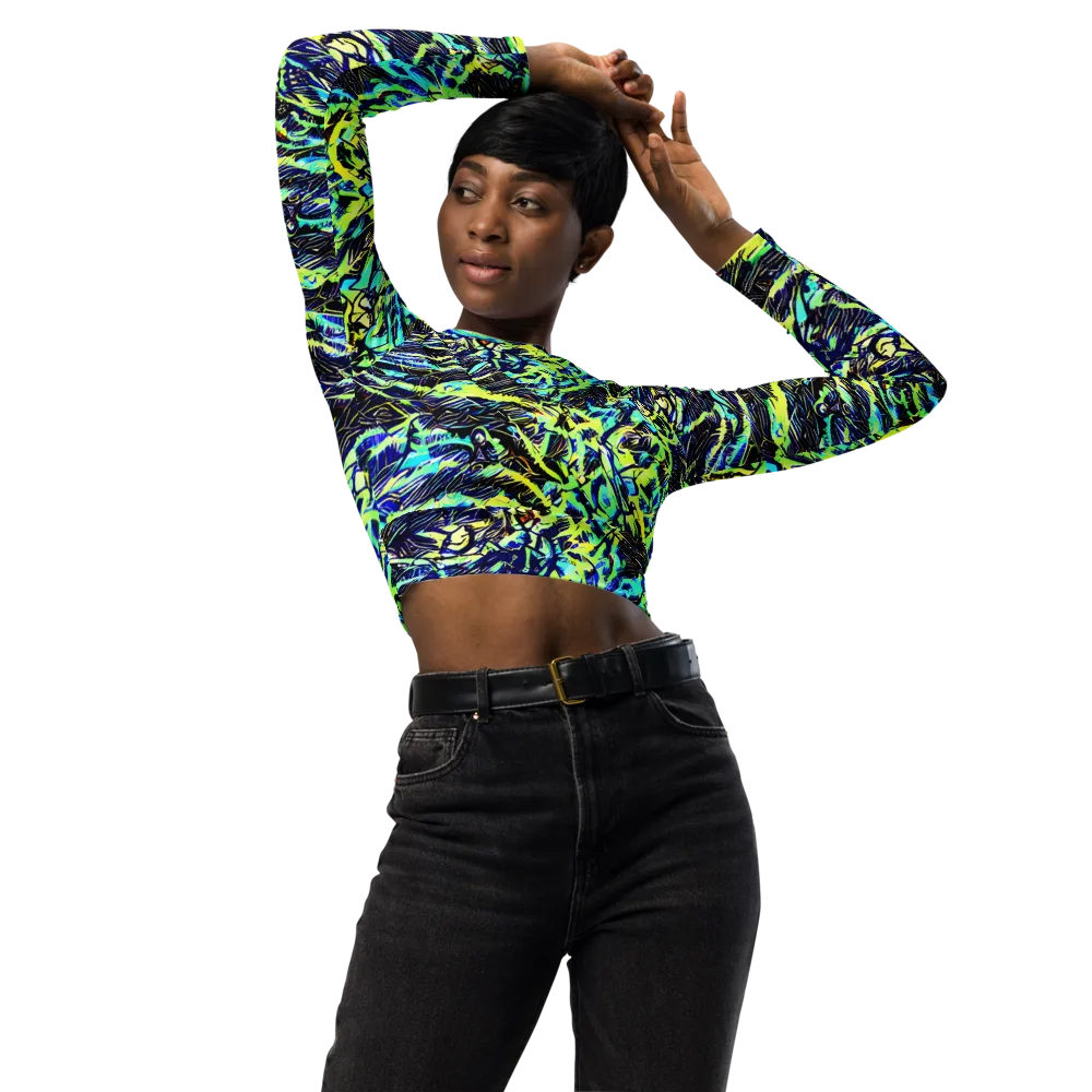 Electric Aviary on Long Sleeve Crop Top — Front