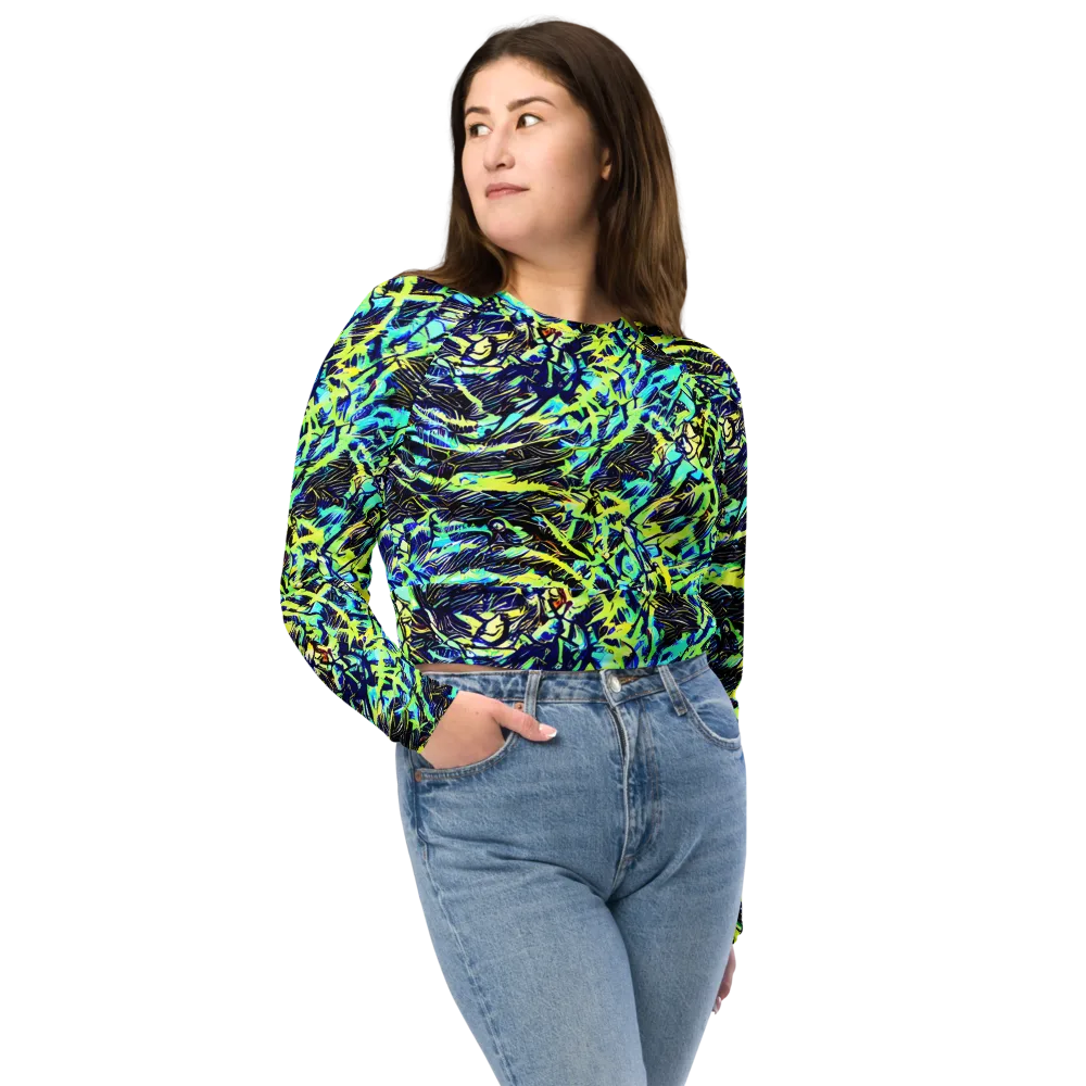 Electric Aviary on Long Sleeve Crop Top — Front