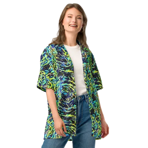 Electric Aviary on a Button Shirt