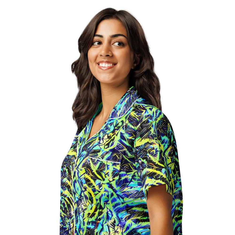 Electric Aviary on Women's Short Sleeve Pajama Top — Left Front