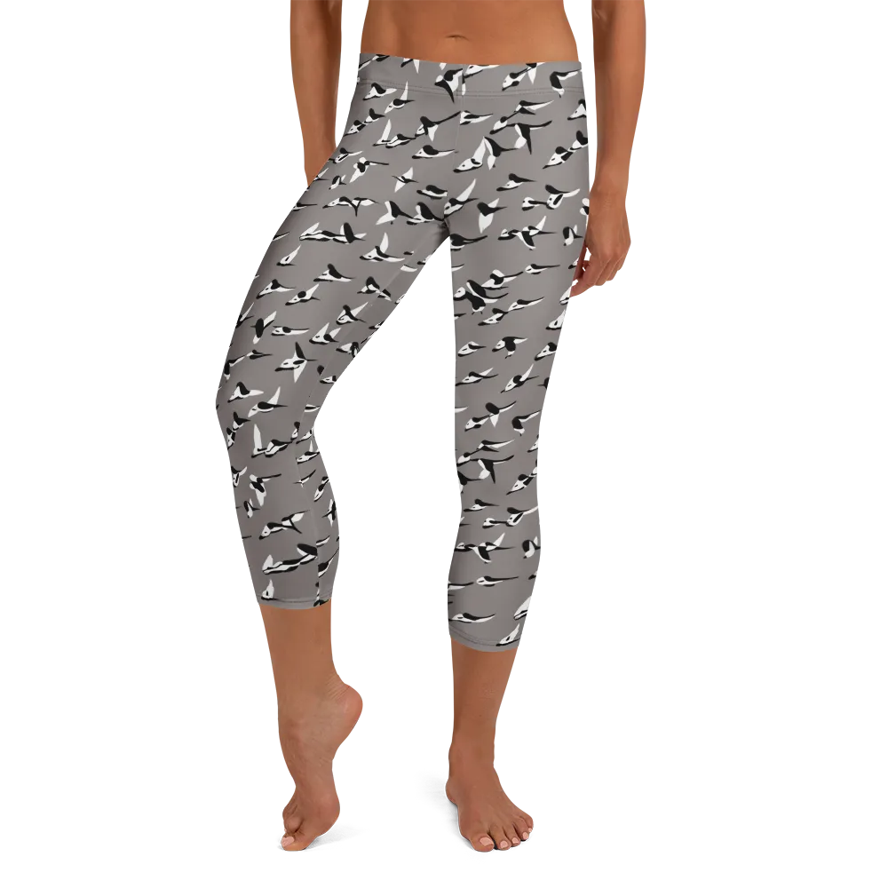 Monochrome Migration on Capri Leggings — Front