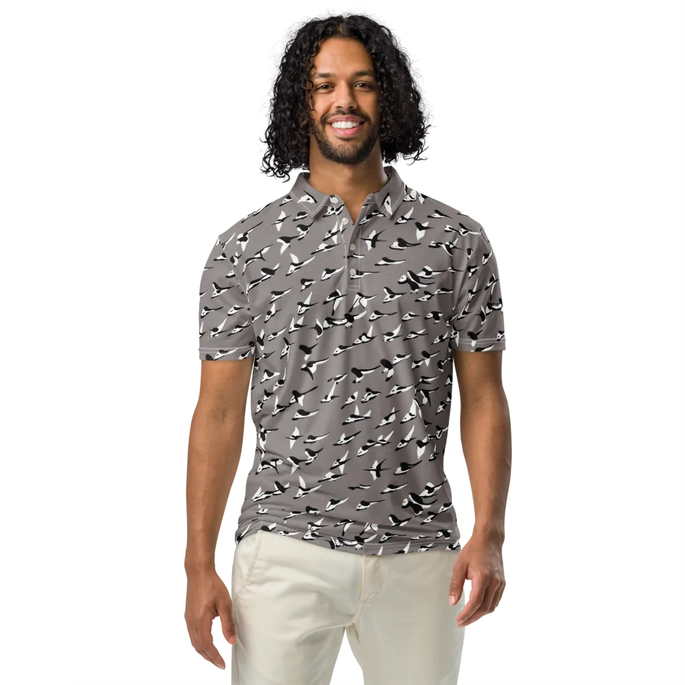 Monochrome Migration on Men's Slim Fit Polo Shirt — Front