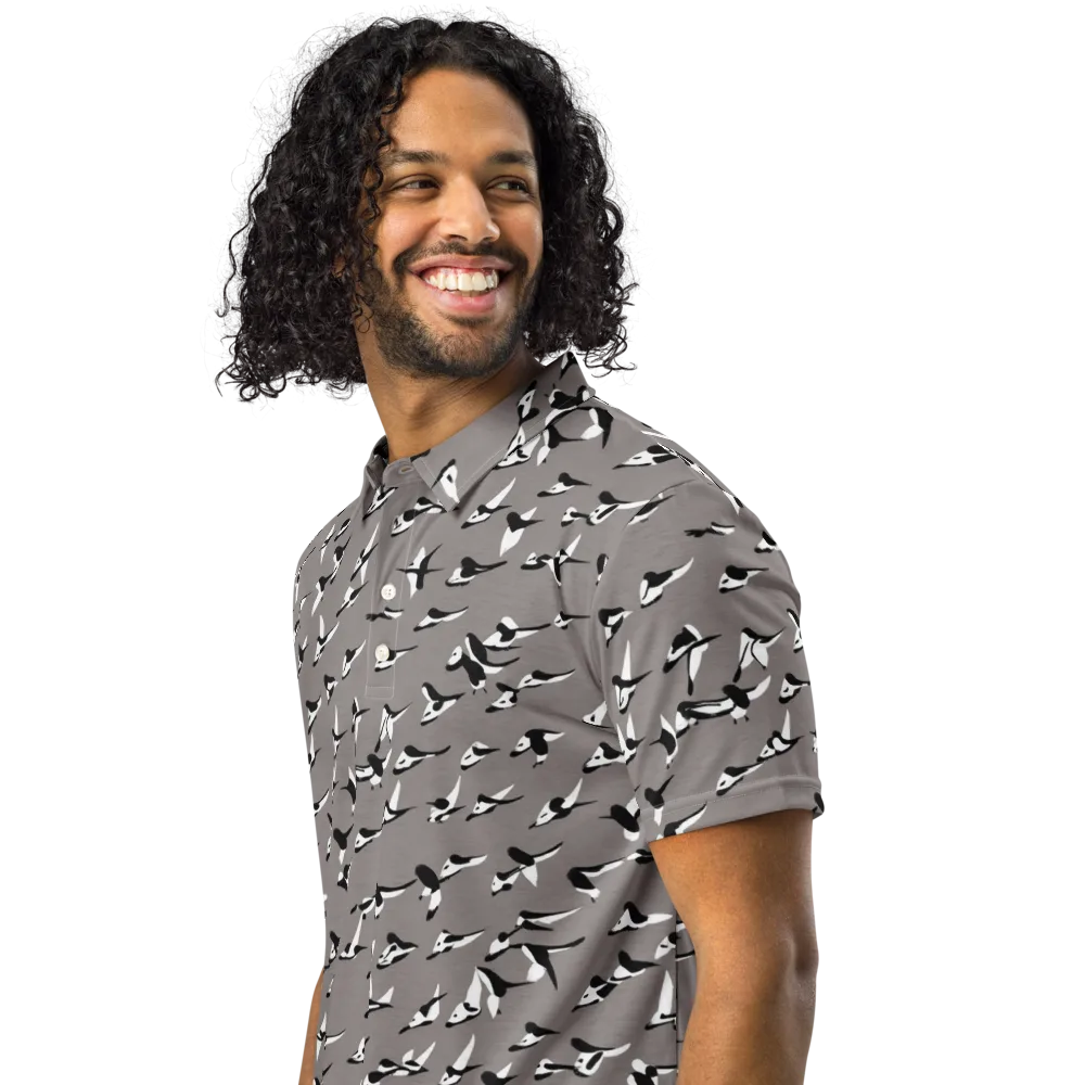 Monochrome Migration on Men's Slim Fit Polo Shirt — Left Front