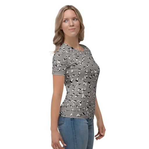 Monochrome Migration on a Women's Crew Neck T-Shirt