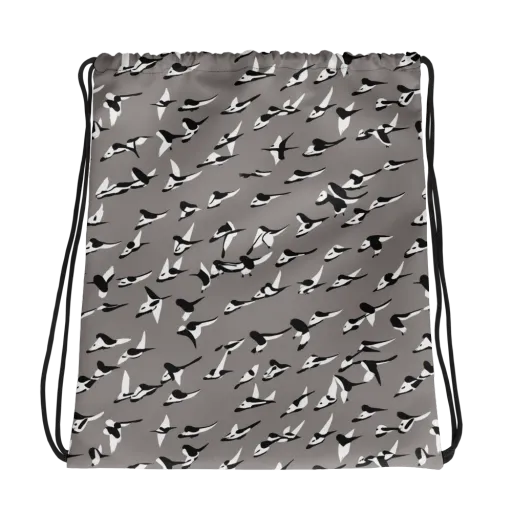 Monochrome Migration on a Drawstring Bag
