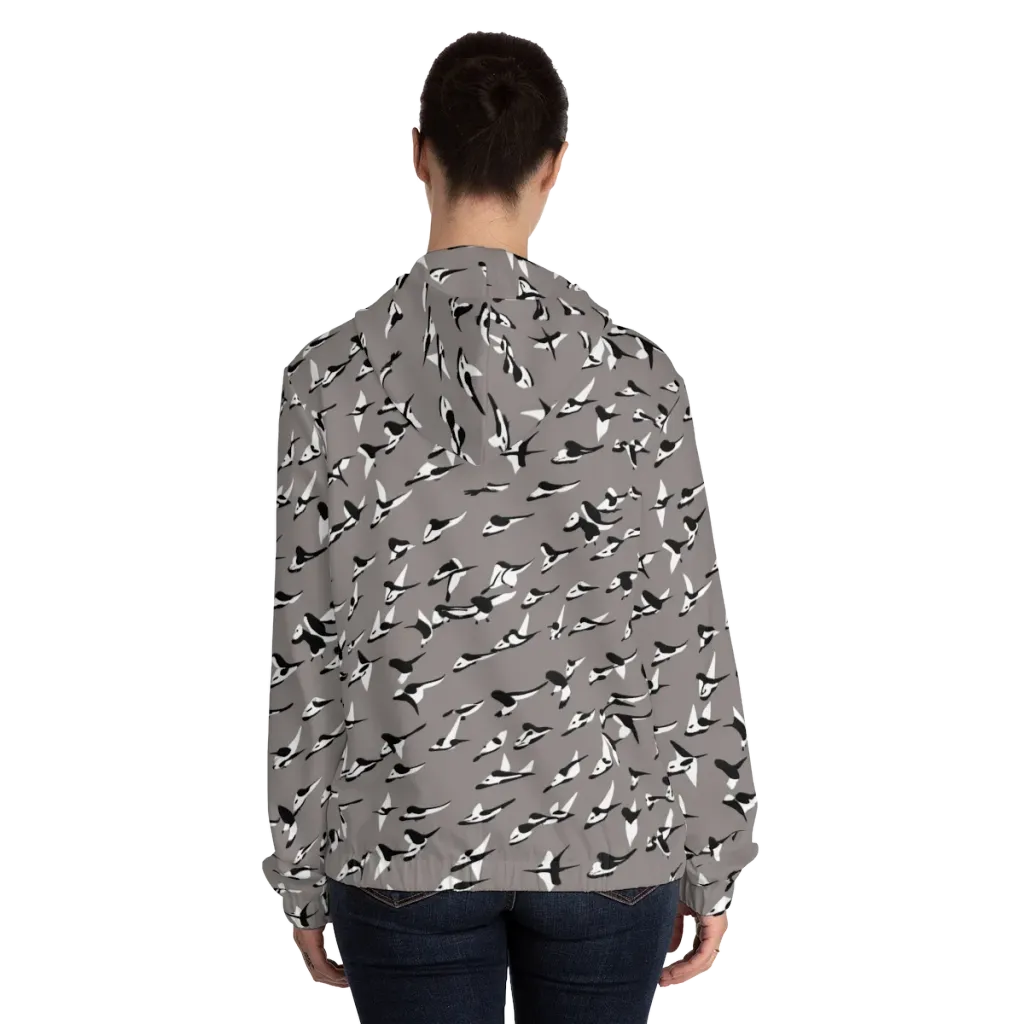 Monochrome Migration on Women's Full-Zip Hoodie — Back On Person