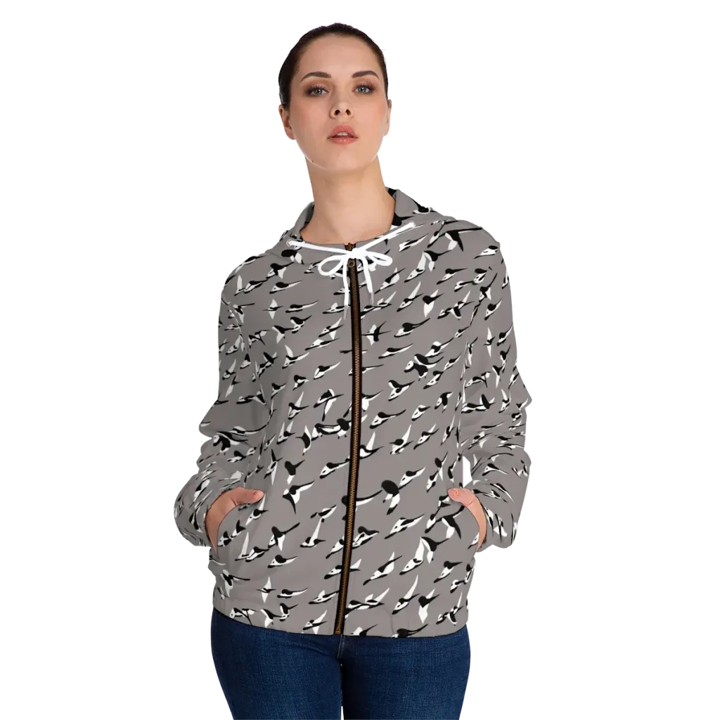 Monochrome Migration on Women's Full-Zip Hoodie — Front On Person