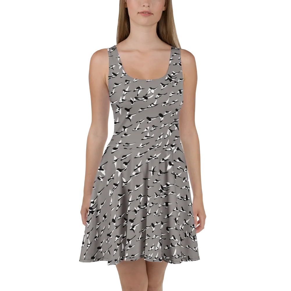 Monochrome Migration on Skater Dress — Front