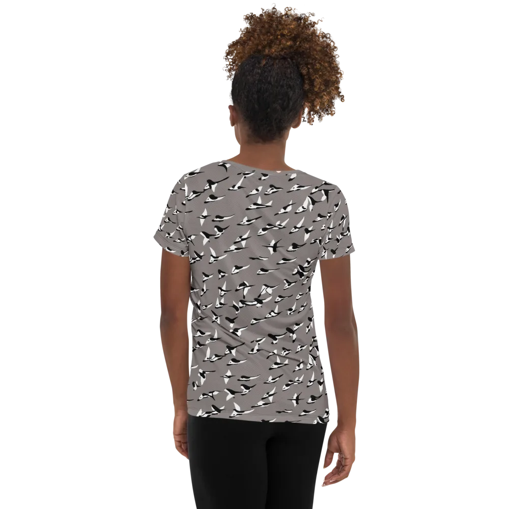 Monochrome Migration on Women's Athletic T-Shirt — Back