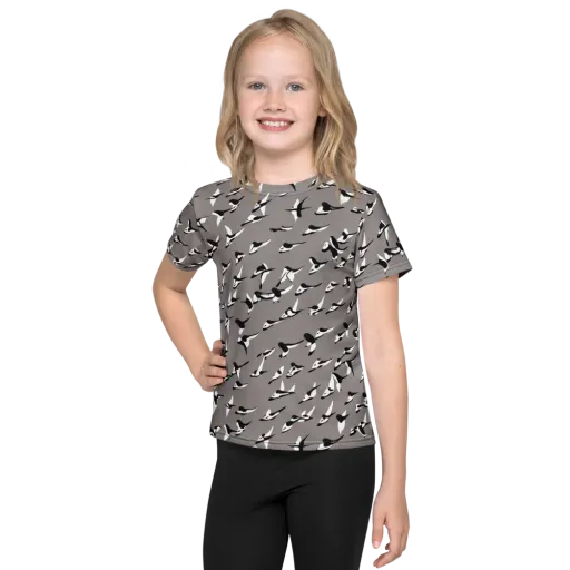 Monochrome Migration on a Kids Crew Neck T-Shirt