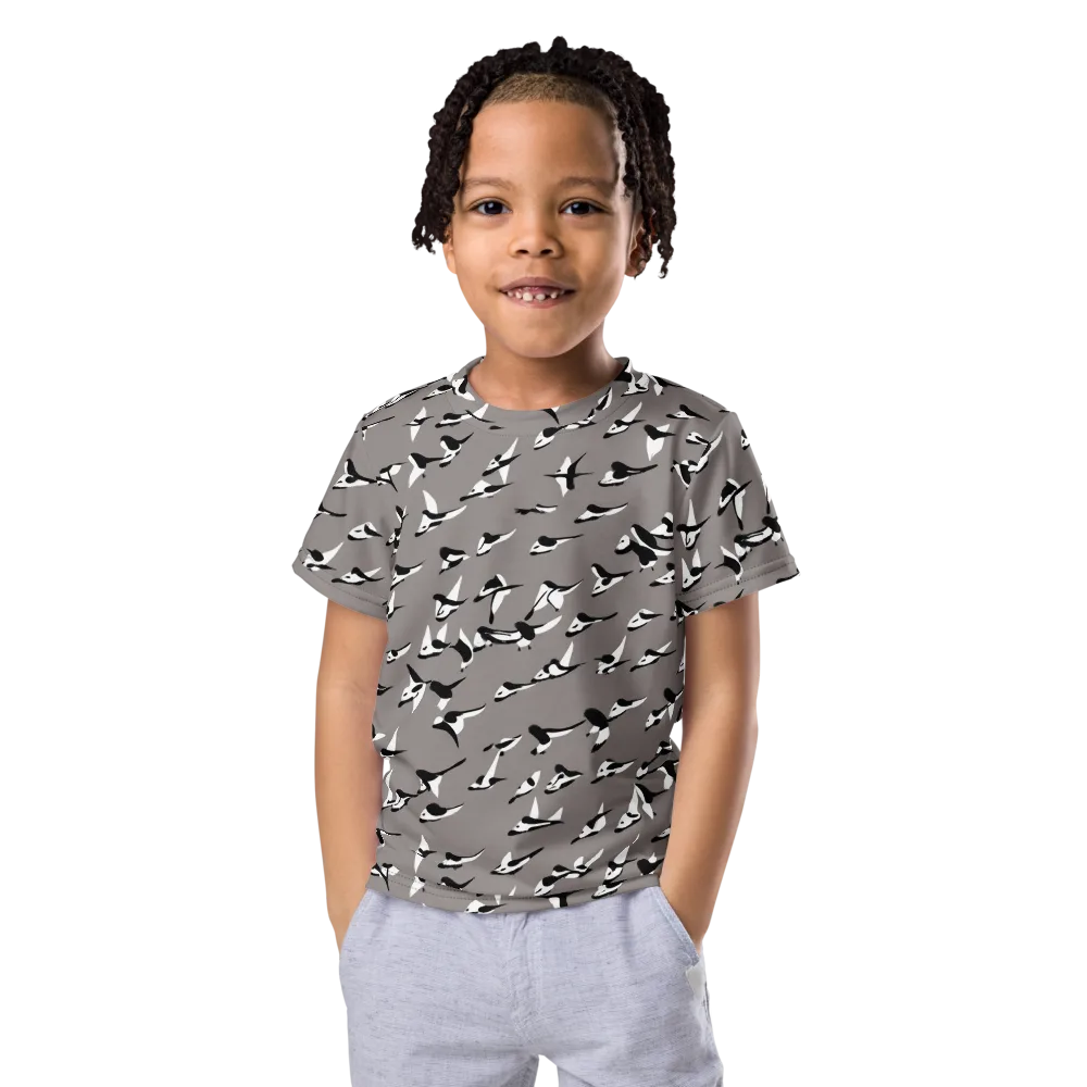 Monochrome Migration on Kids Crew Neck T-Shirt — Front