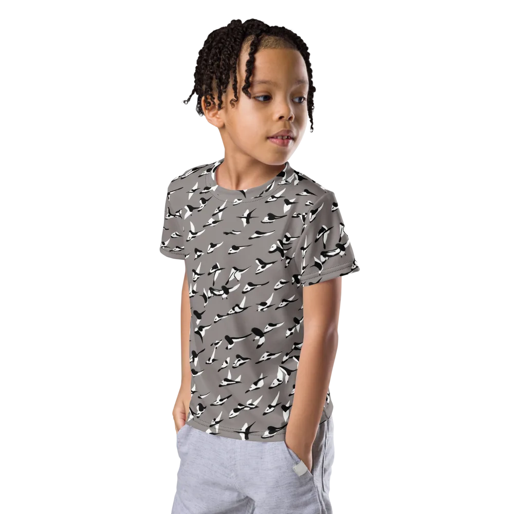 Monochrome Migration on Kids Crew Neck T-Shirt — Left Front