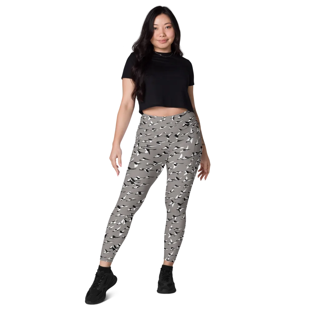 Monochrome Migration on Leggings with Pockets — Front