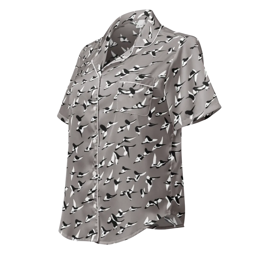 Monochrome Migration on Women's Short Sleeve Pajama Top — Left Front