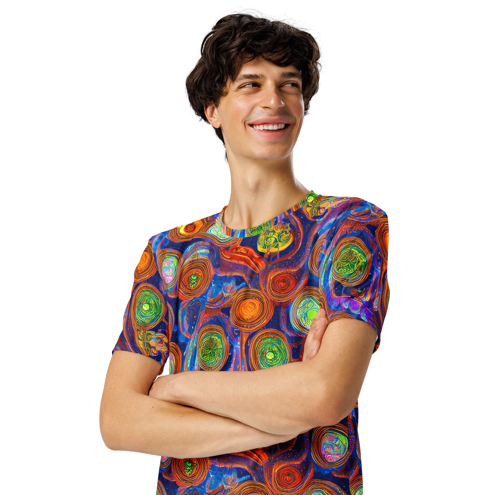 Cobalt Kaleidoscope on Men's Crew Neck T-Shirt — Left Front