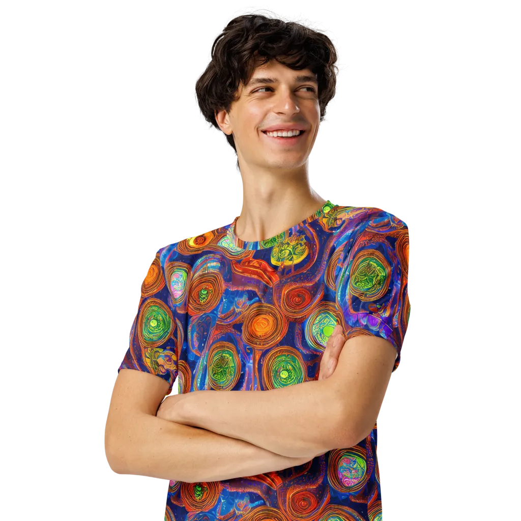 Cobalt Kaleidoscope on Men's Crew Neck T-Shirt — Left Front