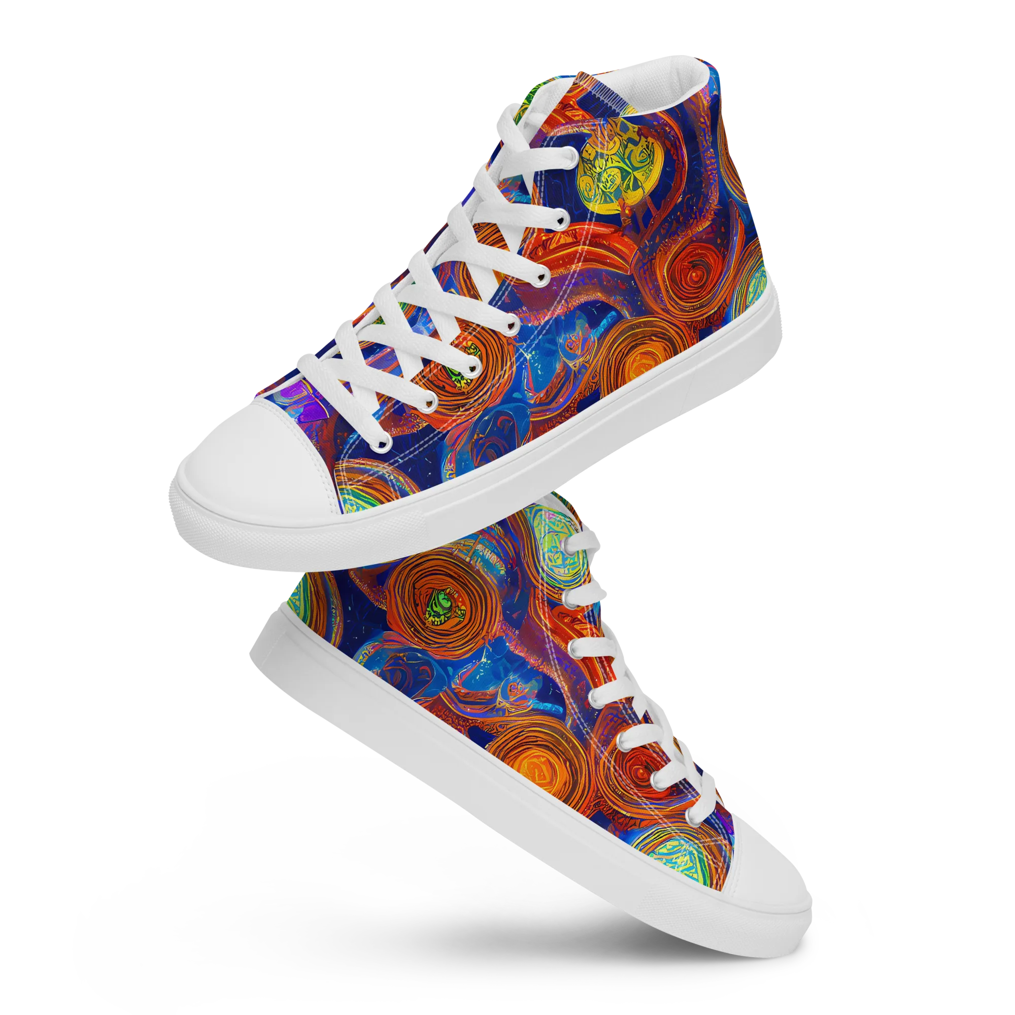 Cobalt Kaleidoscope on Women's High Top Canvas Shoes — Front