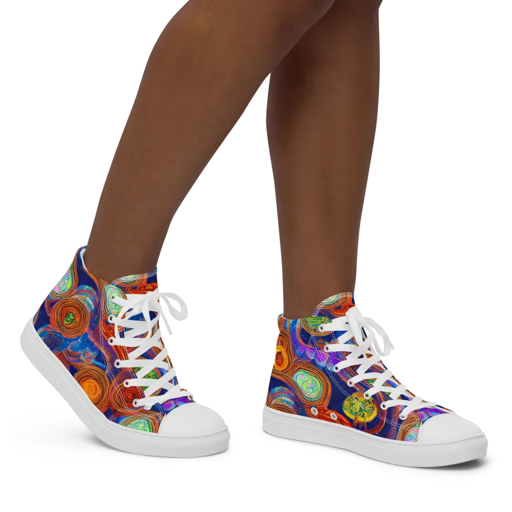 Cobalt Kaleidoscope on Women's High Top Canvas Shoes — Right
