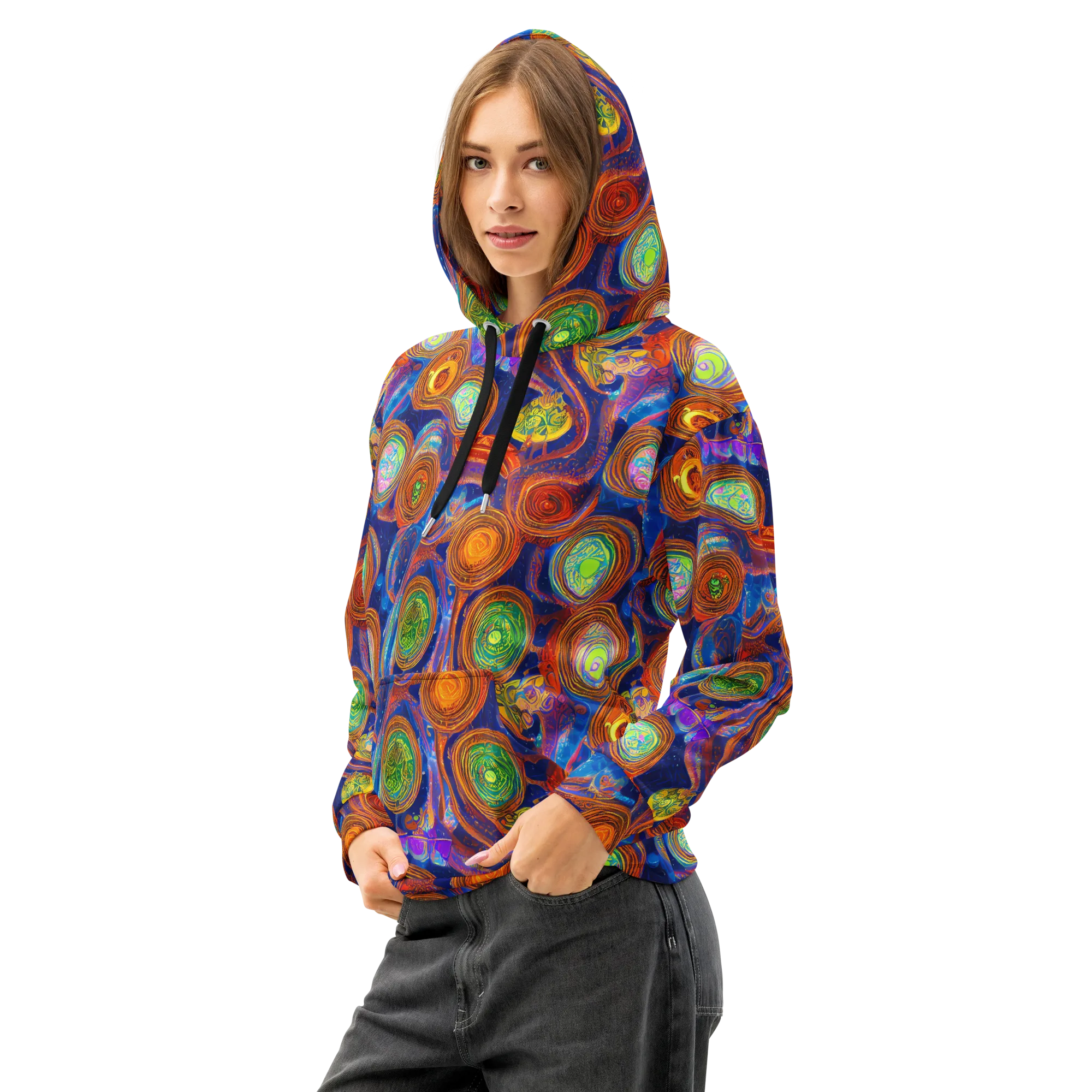 Cobalt Kaleidoscope on Cotton Hoodie — Left Front