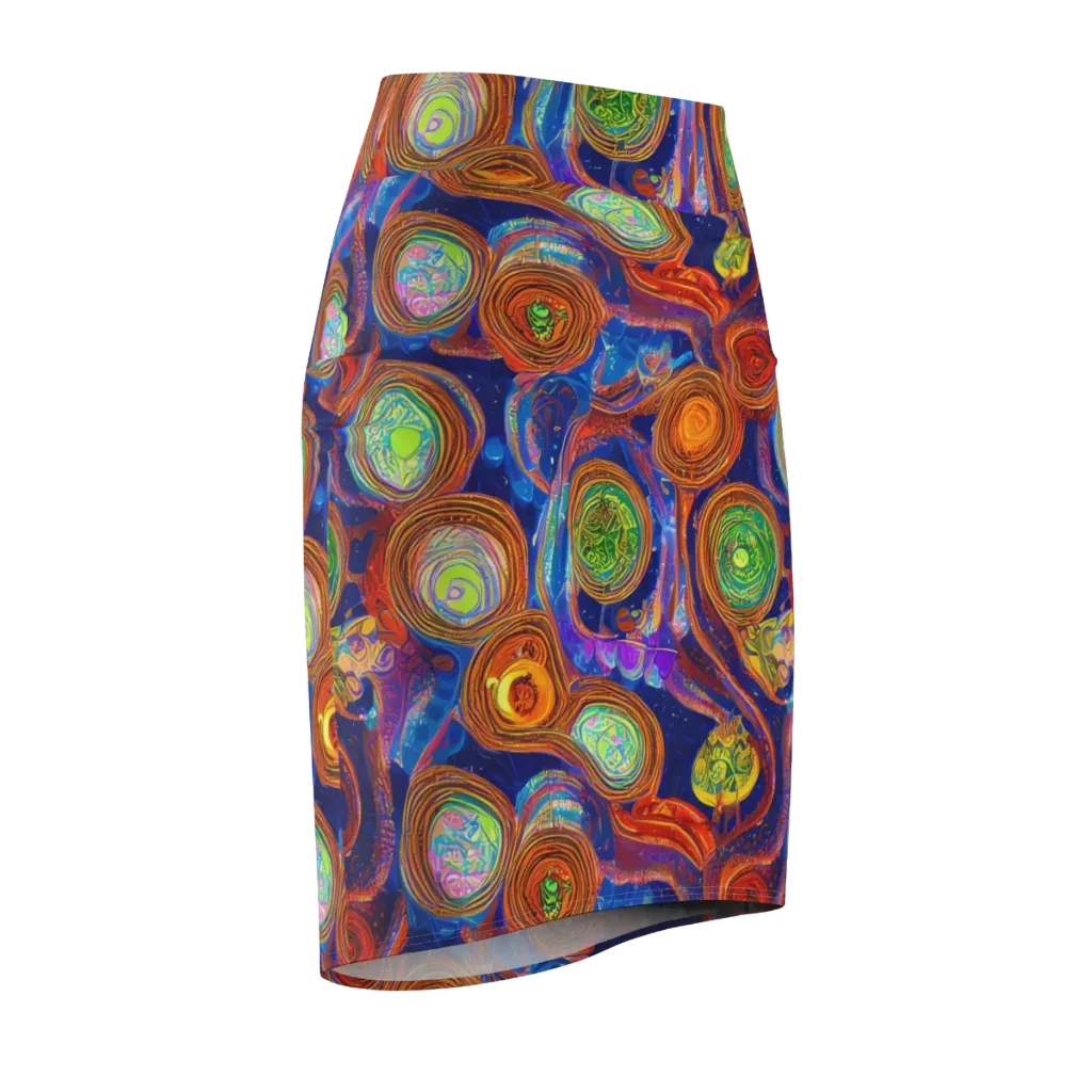 Cobalt Kaleidoscope on Pencil Skirt — Front Side