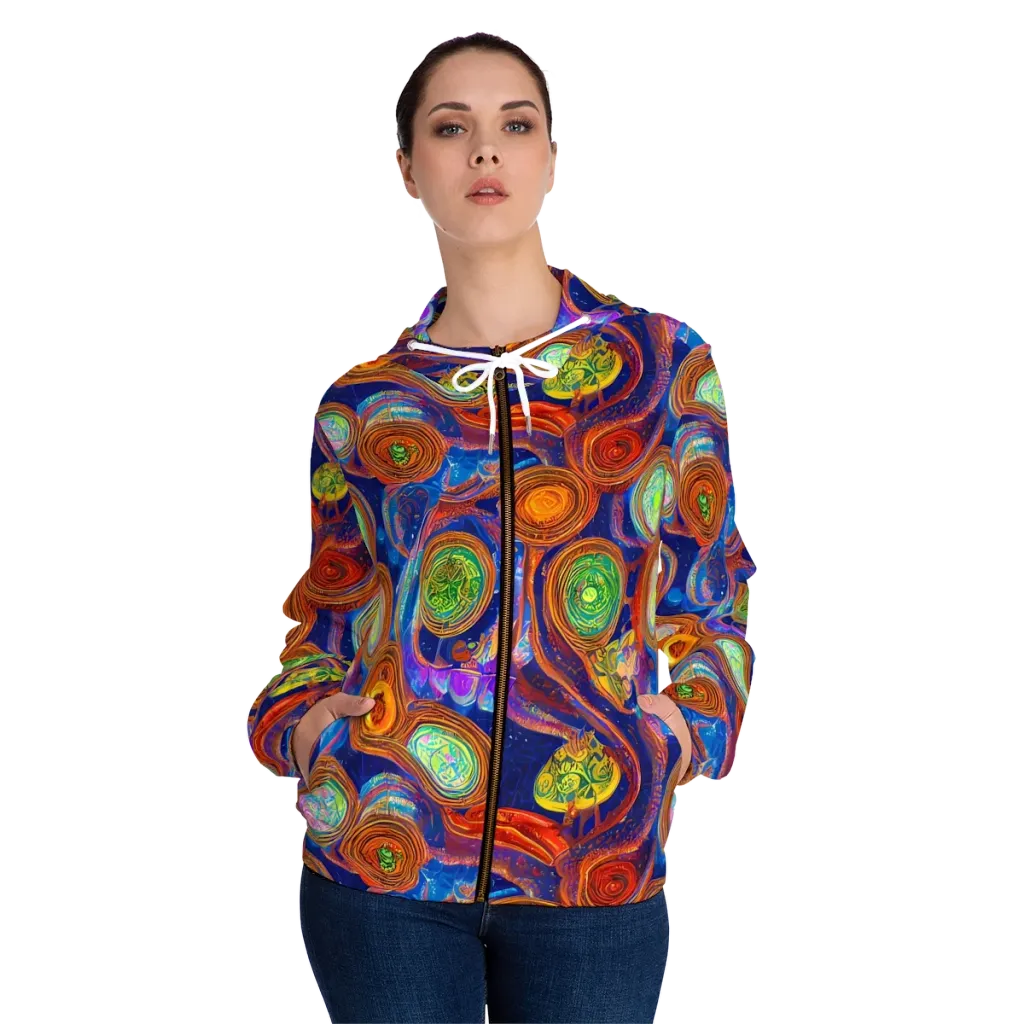 Cobalt Kaleidoscope on Women's Full-Zip Hoodie — Front On Person