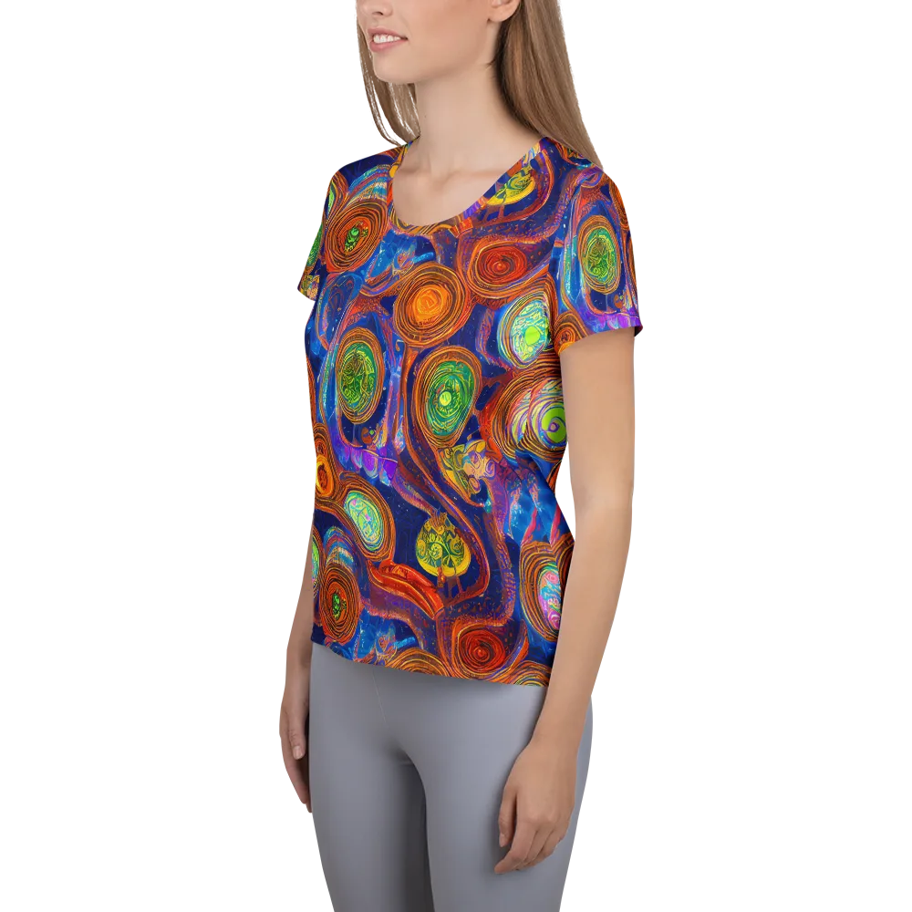 Cobalt Kaleidoscope on Women's Athletic T-Shirt — Left