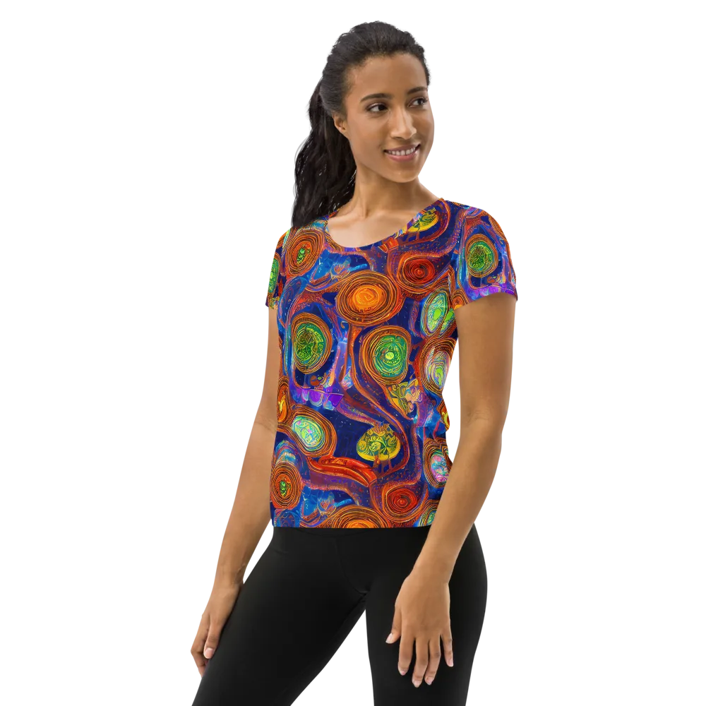 Cobalt Kaleidoscope on Women's Athletic T-Shirt — Left