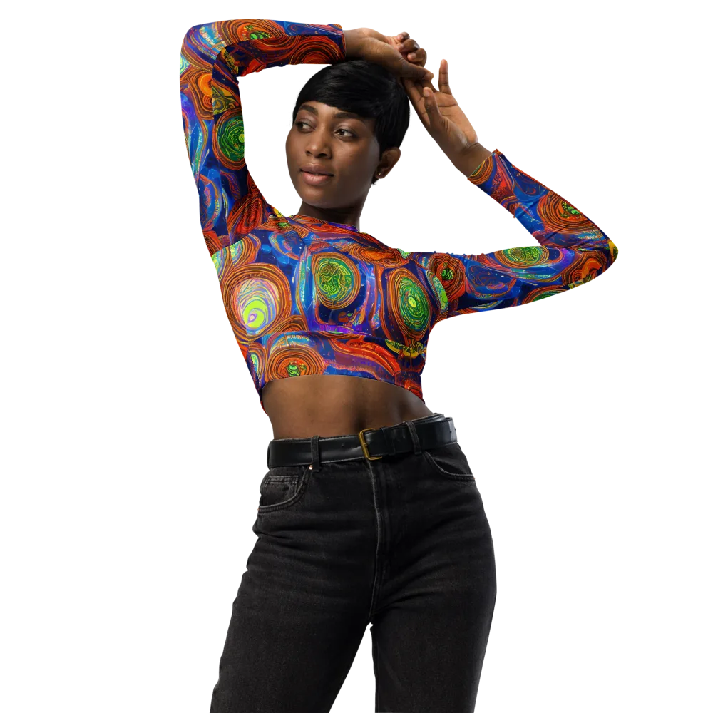 Cobalt Kaleidoscope on Long Sleeve Crop Top — Front