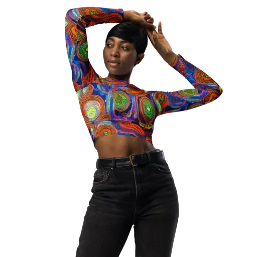 Cobalt Kaleidoscope on a Long Sleeve Crop Top