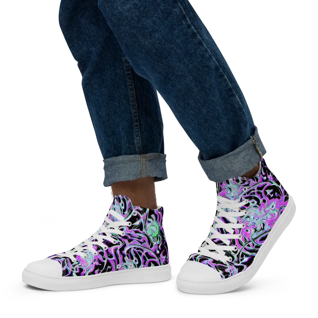 Vivid Distortion on Men's High Top Canvas Shoes — Left