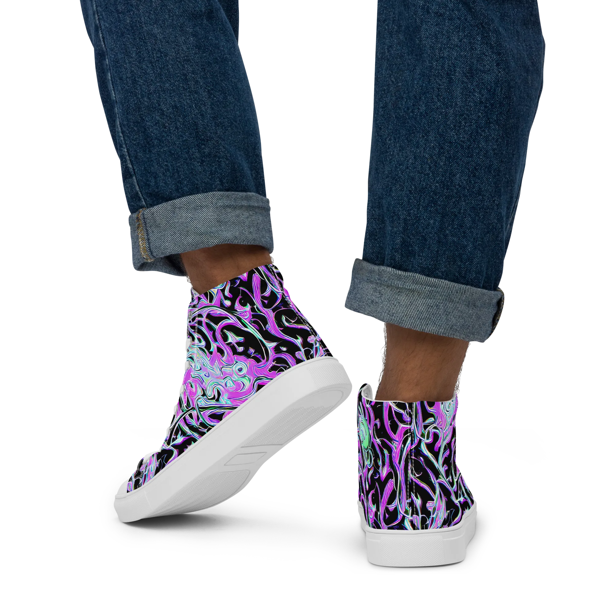 Vivid Distortion on Men's High Top Canvas Shoes — Back