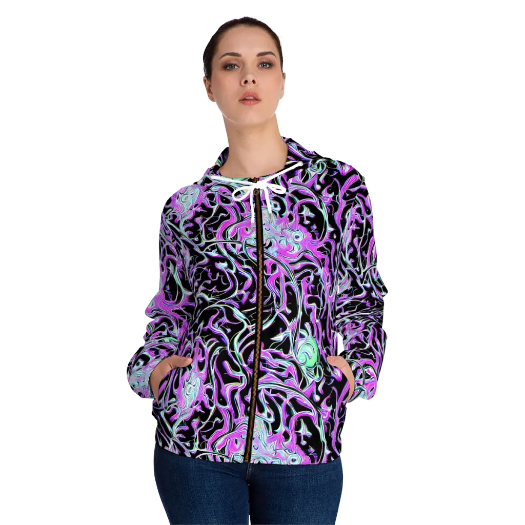Vivid Distortion on Women's Full-Zip Hoodie — Front On Person