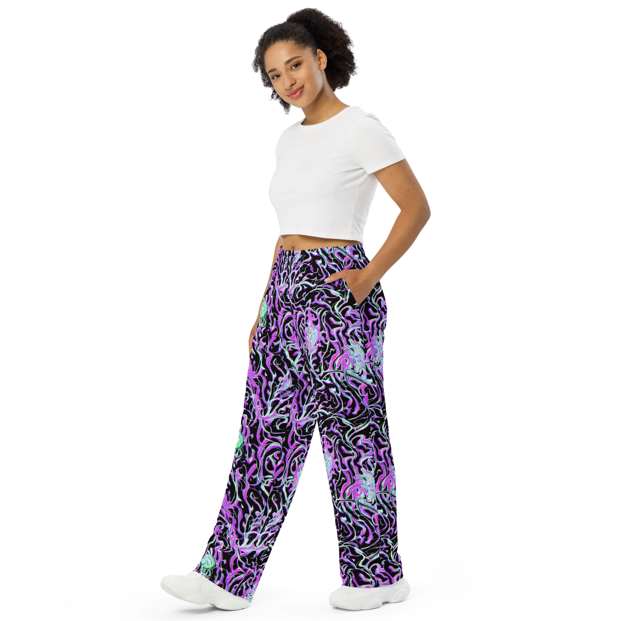 Vivid Distortion on Wide-Leg Pants — Left Front