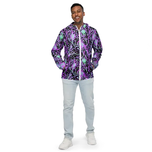 Vivid Distortion on a Men's Windbreaker