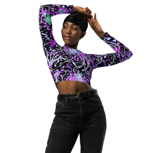 Vivid Distortion on a Long Sleeve Crop Top