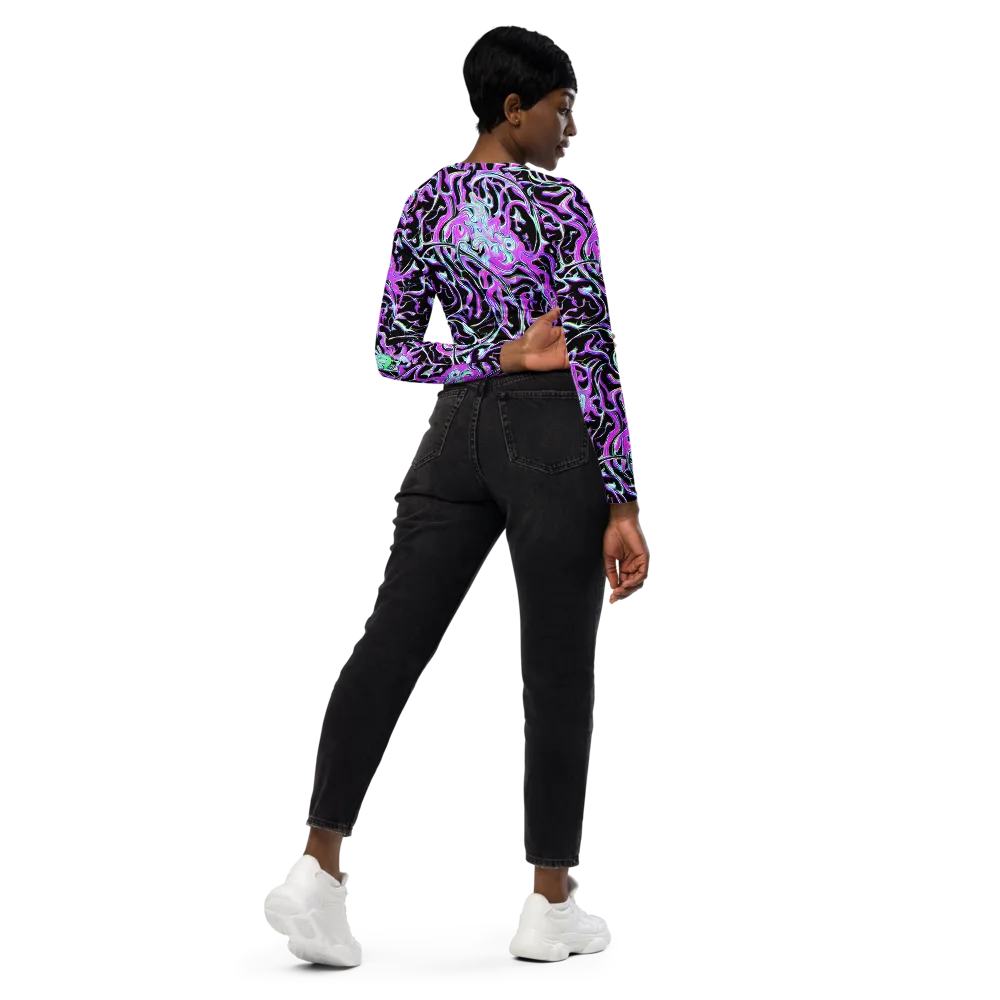 Vivid Distortion on Long Sleeve Crop Top — Right Back